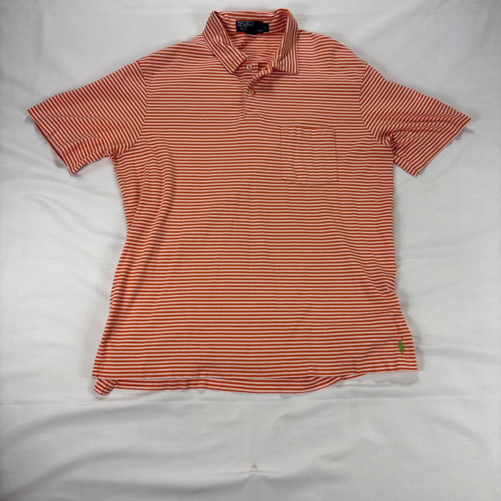 Polo Ralph Lauren Striped Pocket Polo Shirt Mens‎ L Orange White Cotton